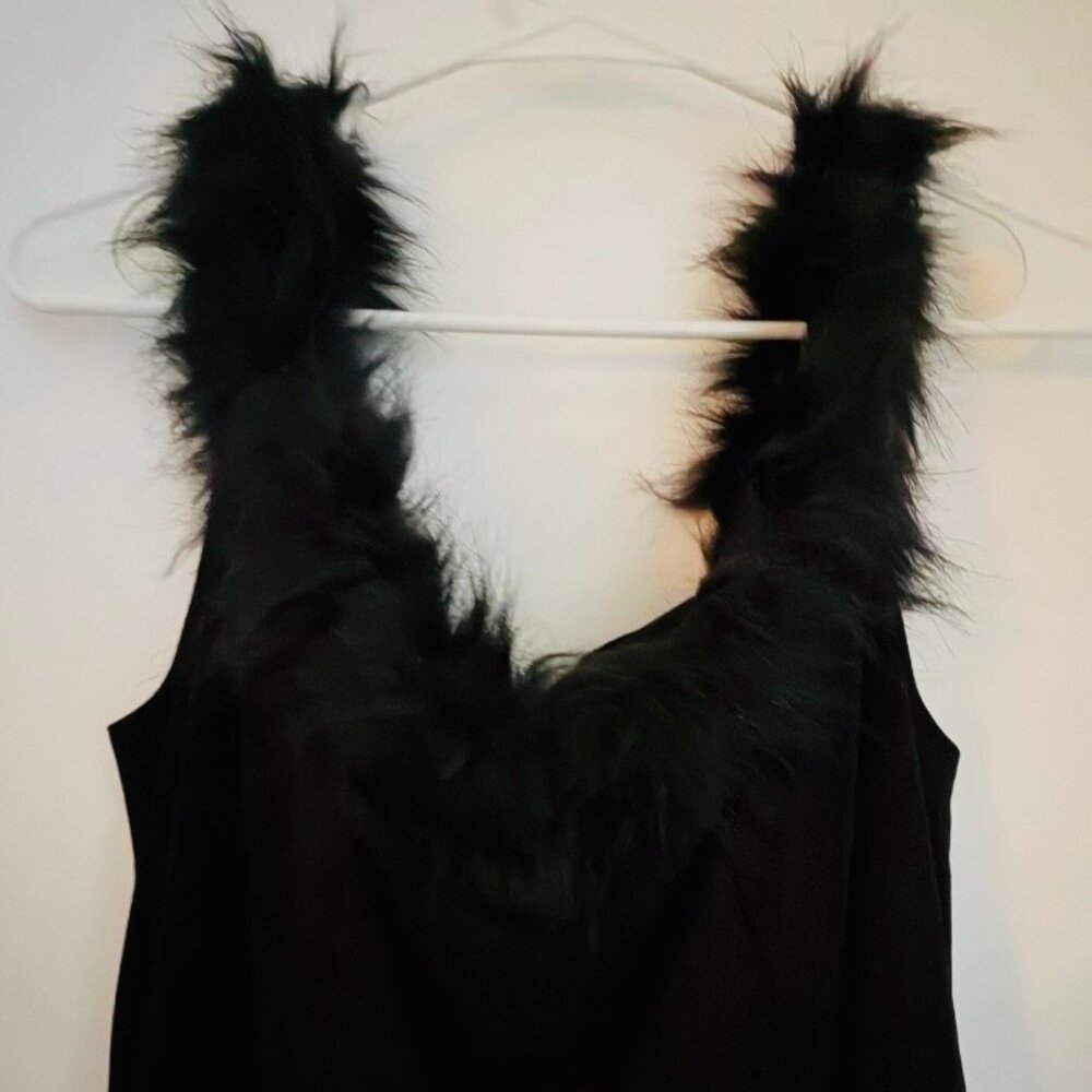 Shein black ruched maxi dress with faux fur trim on collar 2X NWOT